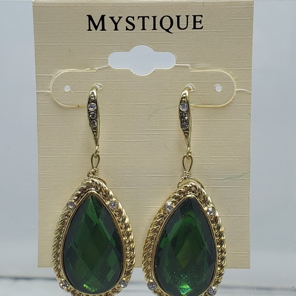 2/$21 2 prs Mystique emerald green earrings button & dangle with rhinest… - Picture 2 of 3